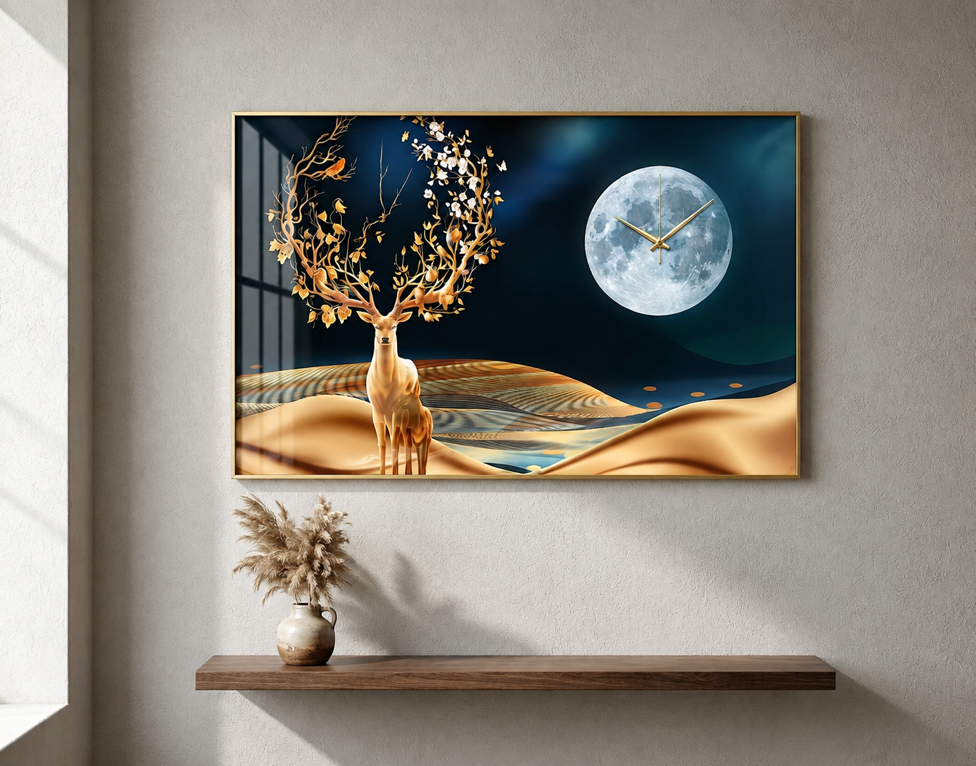 Horloge murale avec tableau décoratif intégré