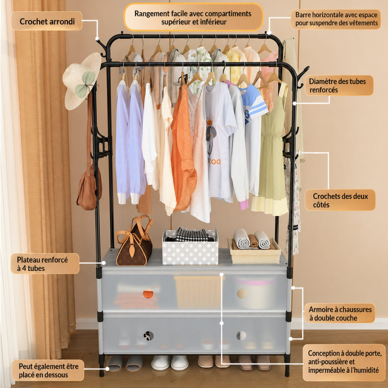 Penderie pour vêtements à double rangement