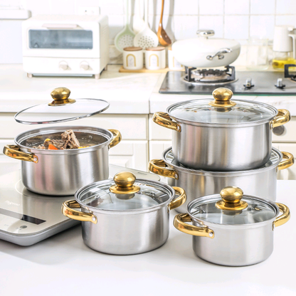 Casseroles inox dorées de 5 Pièces